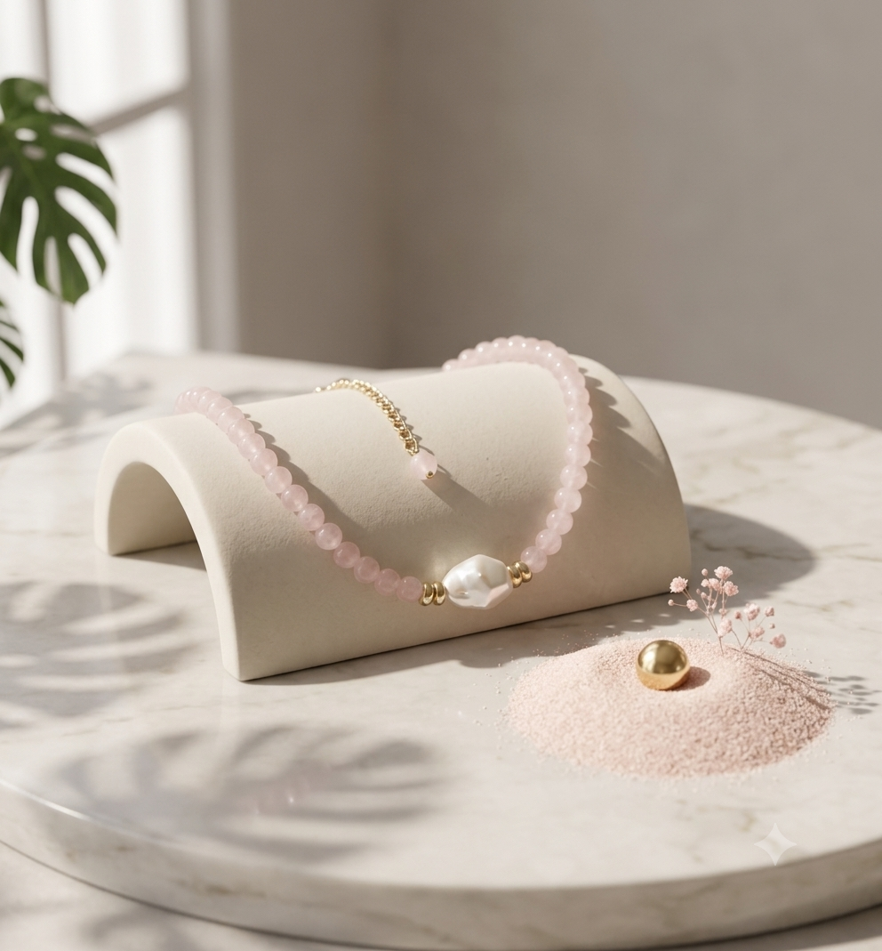 Rose Quartz & Baroque Pearl Necklace
