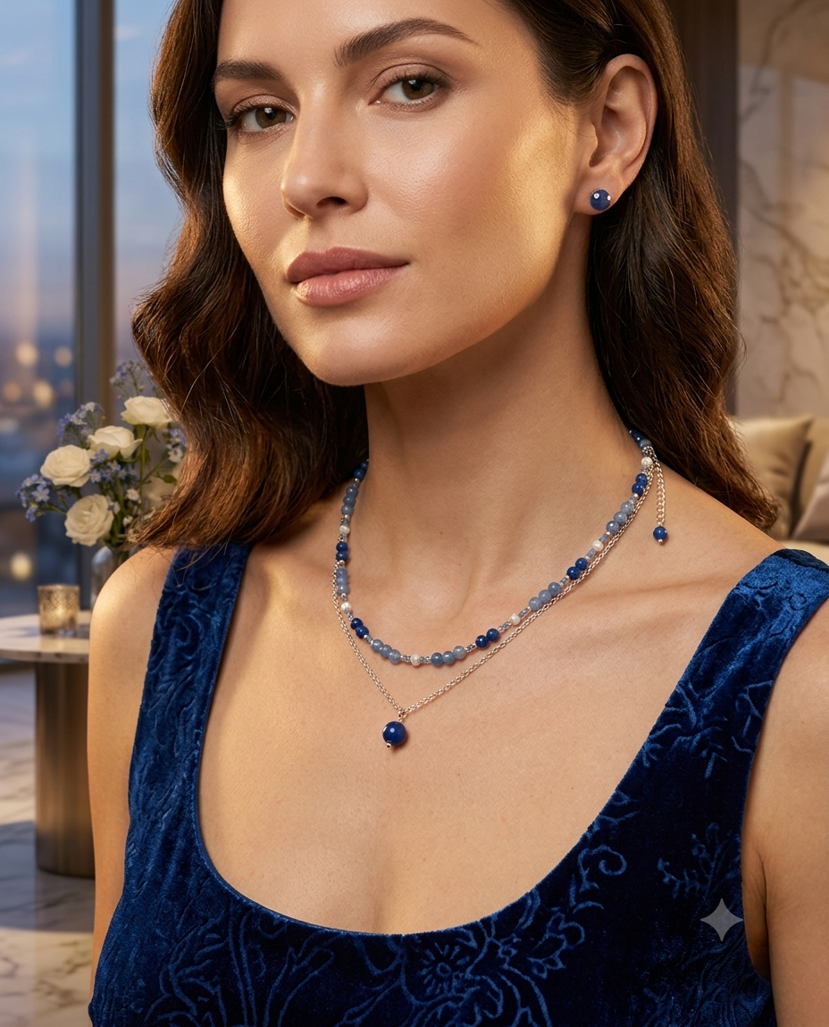 Layered Aventurine, Kyanite & Pearl Choker Necklace