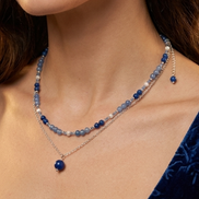 Layered Aventurine, Kyanite & Pearl Choker Necklace