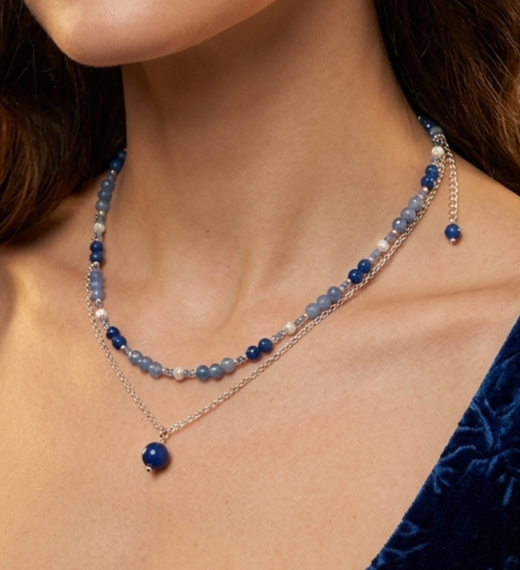 Layered Aventurine, Kyanite & Pearl Choker Necklace