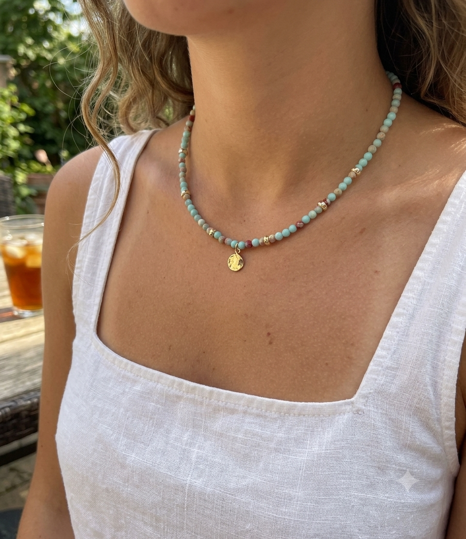 Imperial Jasper Beaded Necklace in 14K Gold Plate
