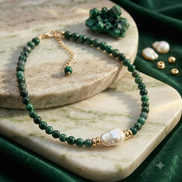 Burmese Jade & Baroque Pearl Necklace