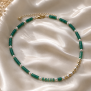 Asymmetrical Aventurine & Freshwater Pearl Necklace