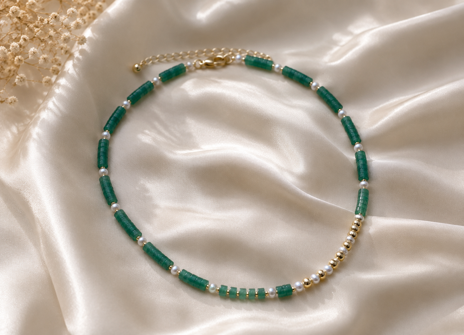Asymmetrical Aventurine & Freshwater Pearl Necklace