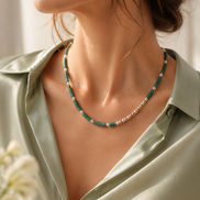 Asymmetrical Aventurine & Freshwater Pearl Necklace