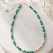 Asymmetrical Aventurine & Freshwater Pearl Necklace