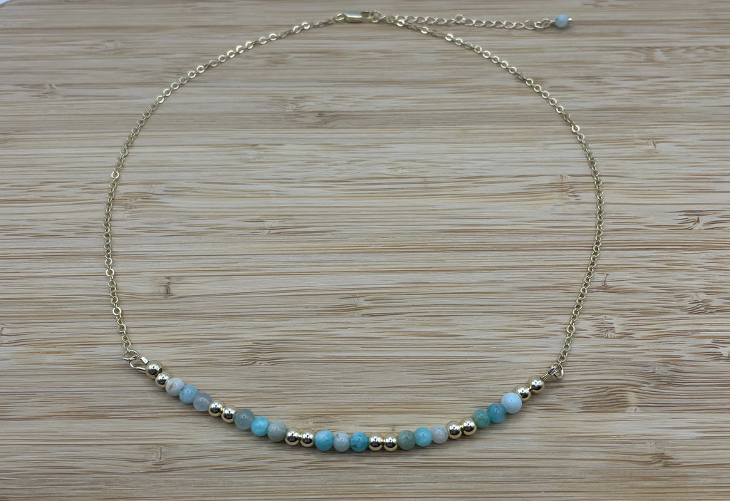 Amazonite Beaded Necklace in 14K Gold Plate