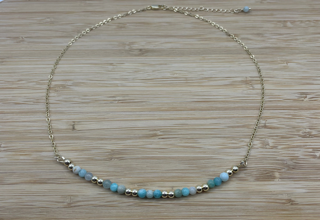 Amazonite Beaded Necklace in 14K Gold Plate