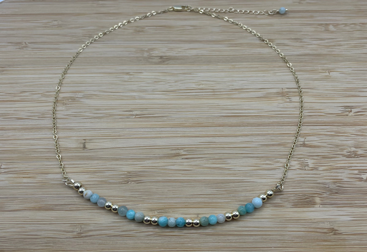 Amazonite Beaded Necklace in 14K Gold Plate
