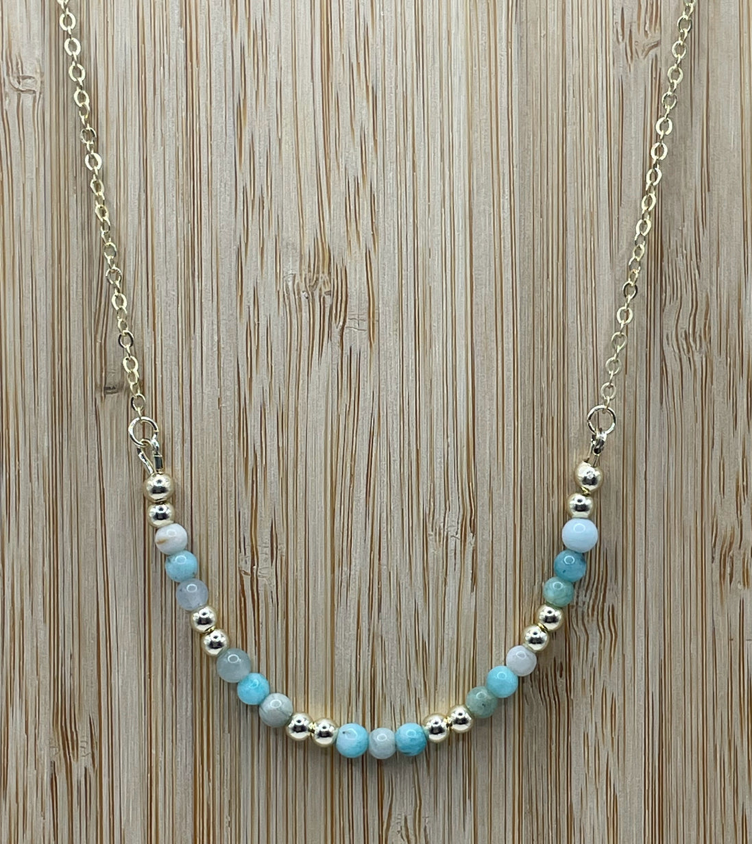 Amazonite Beaded Necklace in 14K Gold Plate