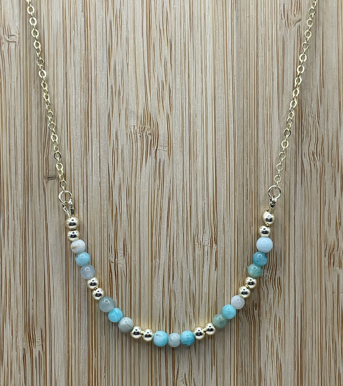 Amazonite Beaded Necklace in 14K Gold Plate