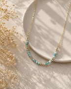 Amazonite Beaded Necklace in 14K Gold Plate
