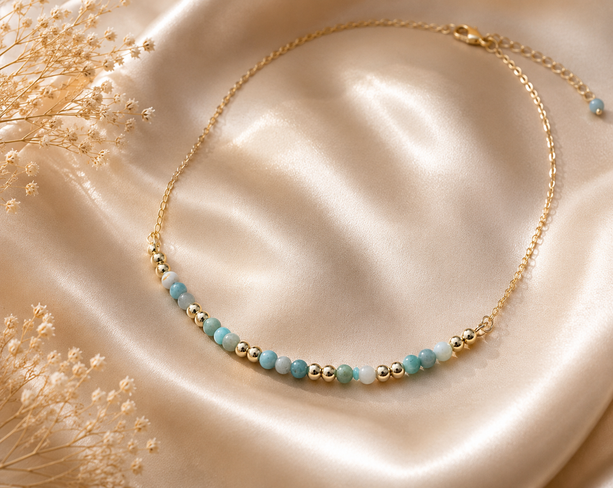 Amazonite Beaded Necklace in 14K Gold Plate