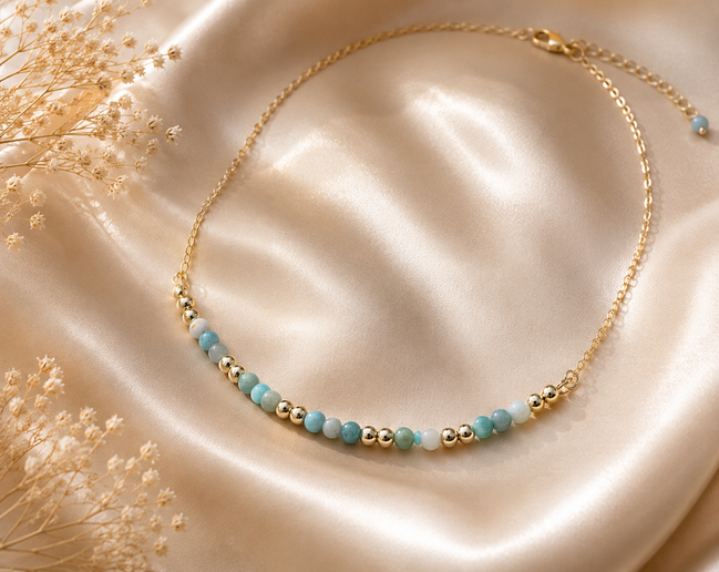 Amazonite Beaded Necklace in 14K Gold Plate