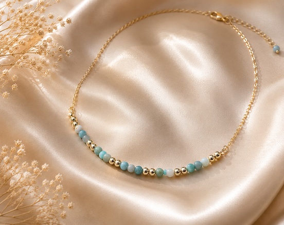 Amazonite Beaded Necklace in 14K Gold Plate