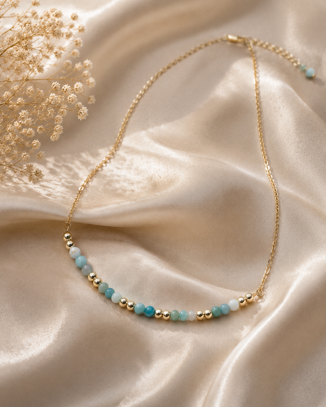 Amazonite Beaded Necklace in 14K Gold Plate