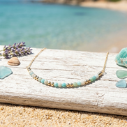 Amazonite Beaded Necklace in 14K Gold Plate