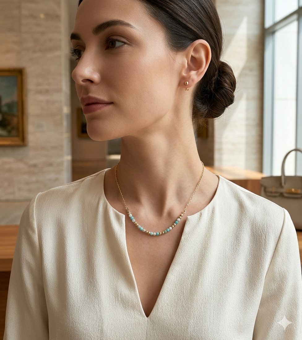 Amazonite Beaded Necklace in 14K Gold Plate