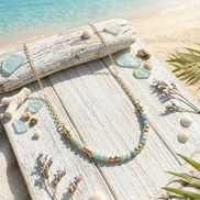 Amazonite Beaded Necklace in 14K Gold Plate