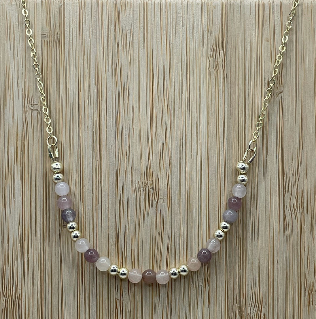 Chinese Moonstone Beaded Necklace in 14K Gold Plate