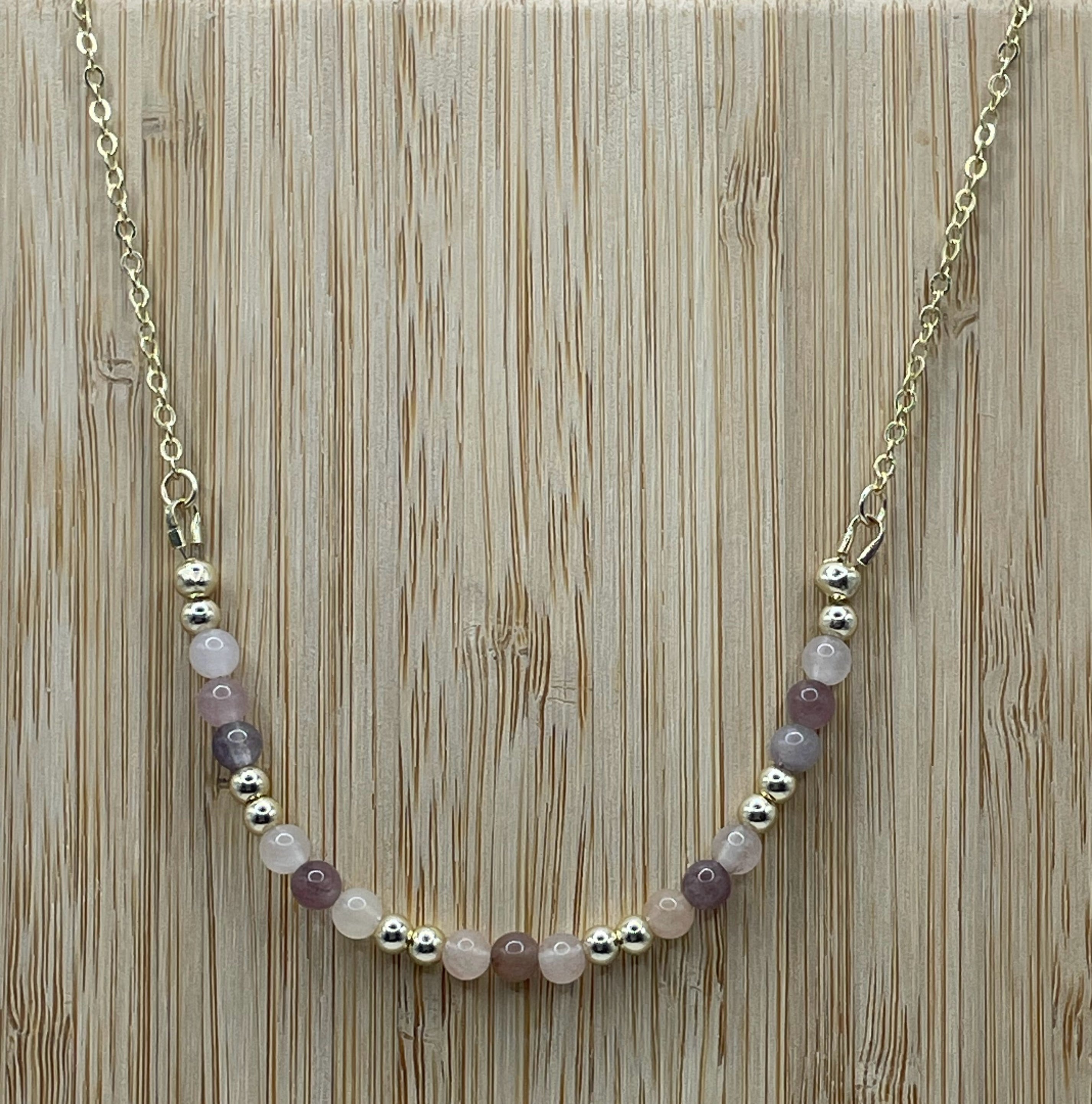 Chinese Moonstone Beaded Necklace in 14K Gold Plate
