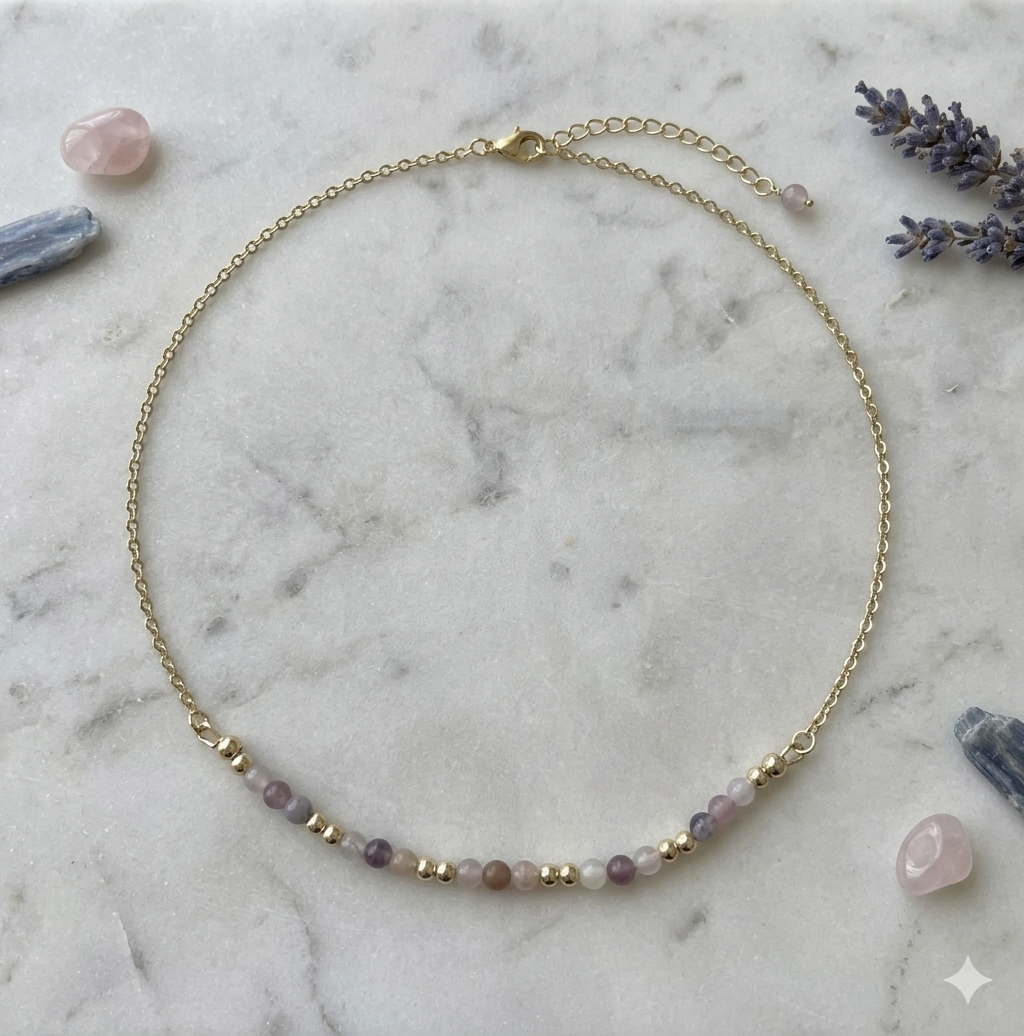 Chinese Moonstone Beaded Necklace in 14K Gold Plate