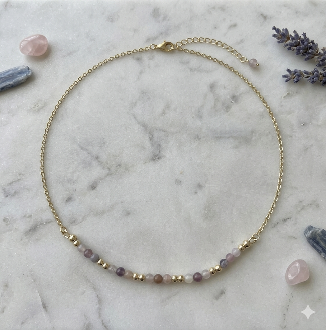 Chinese Moonstone Beaded Necklace in 14K Gold Plate