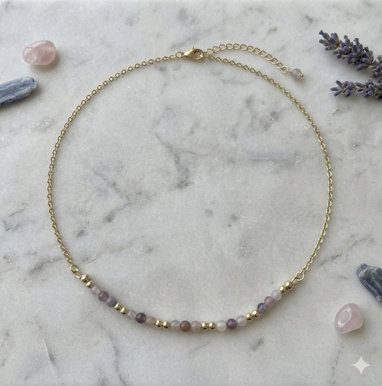 Chinese Moonstone Beaded Necklace in 14K Gold Plate