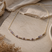 Chinese Moonstone Beaded Necklace in 14K Gold Plate