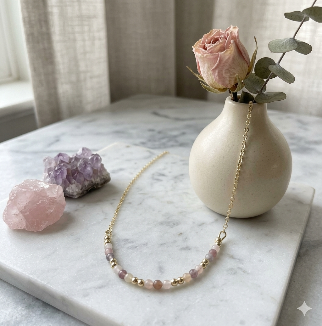 Chinese Moonstone Beaded Necklace in 14K Gold Plate