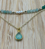 Layered Green Strawberry Quartz, Aquamarine & Pearl Necklace