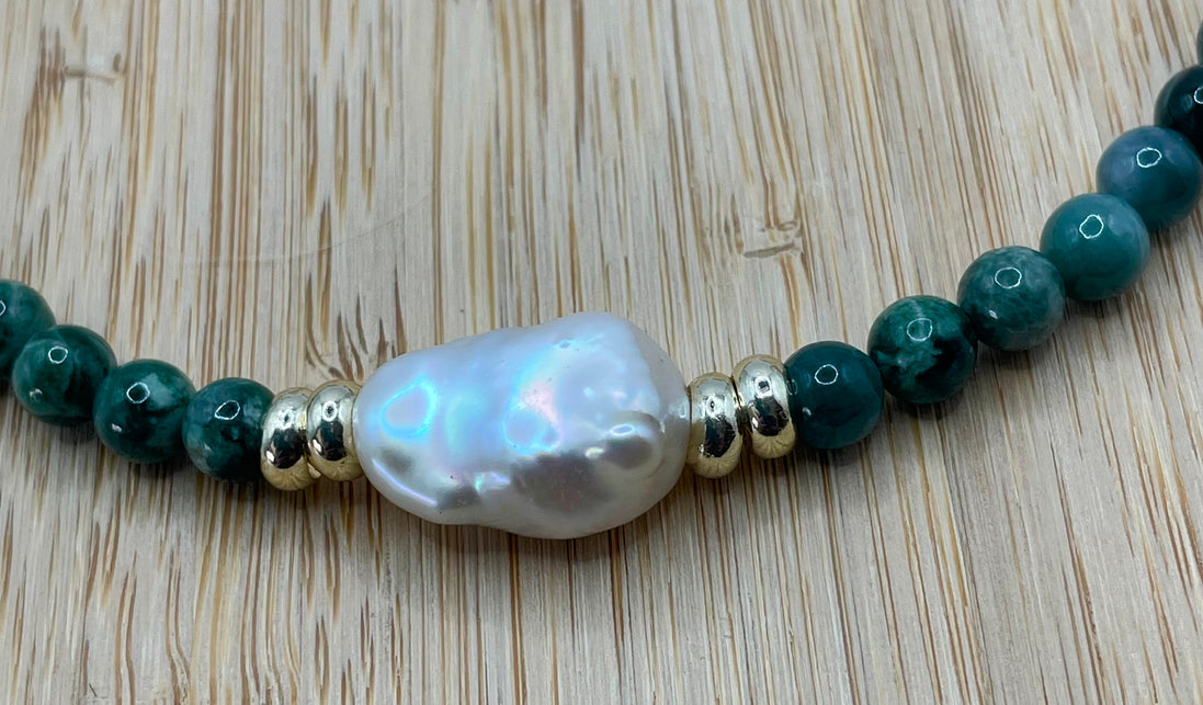 Burmese Jade & Baroque Pearl Necklace