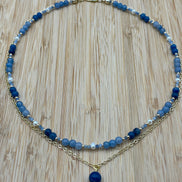 Layered Aventurine, Kyanite & Pearl Choker Necklace