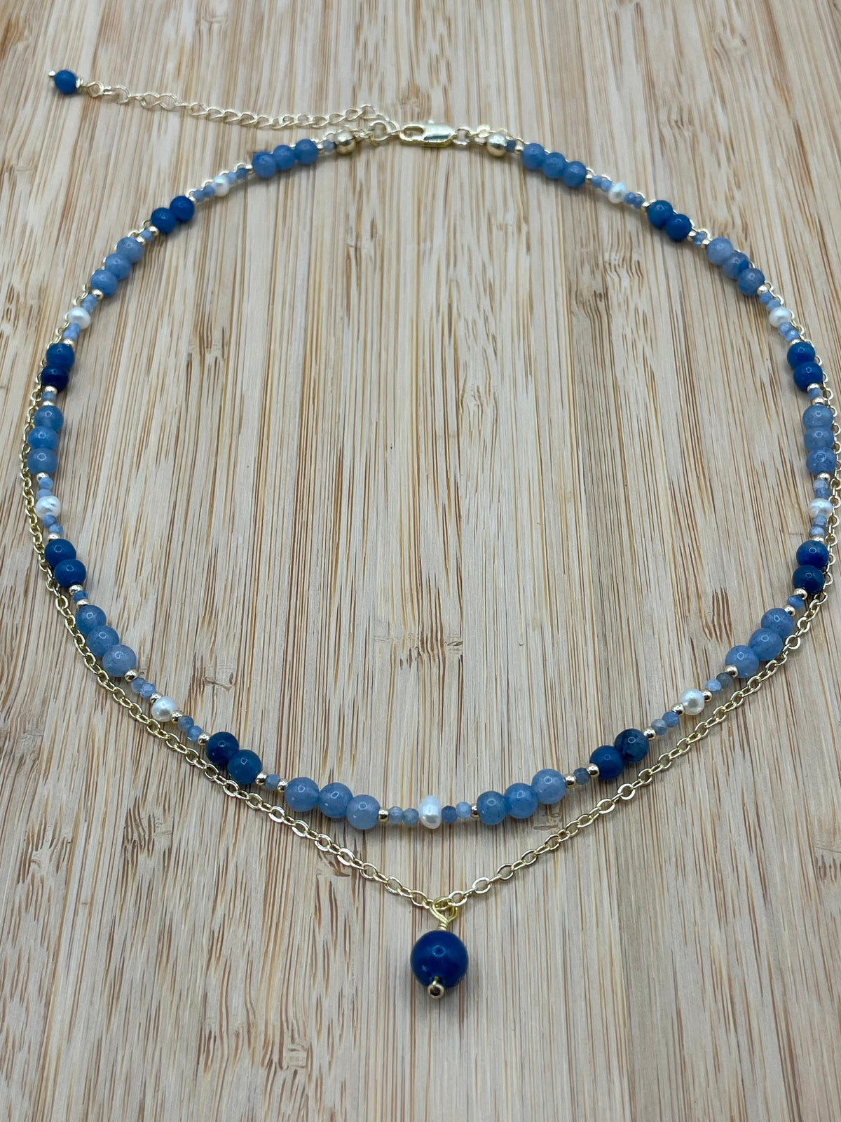 Layered Aventurine, Kyanite & Pearl Choker Necklace