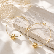 Organic Gold Hoop Earrings with Ribbed Beads