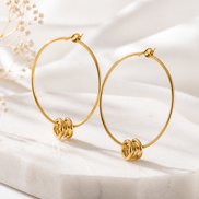 Organic Gold Hoop Earrings with Ribbed Beads