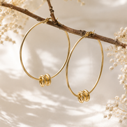 Organic Gold Hoop Earrings with Ribbed Beads