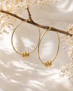 Organic Gold Hoop Earrings with Ribbed Beads