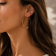 Organic Gold Hoop Earrings with Ribbed Beads