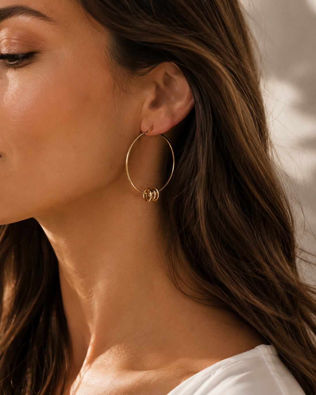 Organic Gold Hoop Earrings with Ribbed Beads