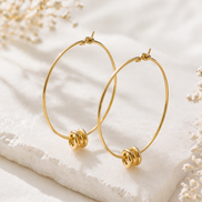 Organic Gold Hoop Earrings with Ribbed Beads