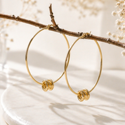 Organic Gold Hoop Earrings with Ribbed Beads