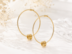 Organic Gold Hoop Earrings with Ribbed Beads