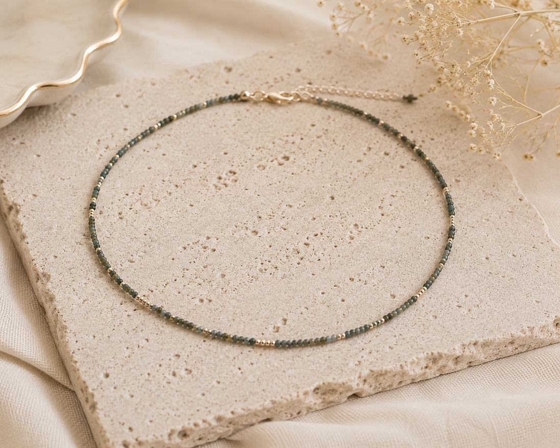 Faceted Aquamarine Choker Necklace – 14K Gold Plated