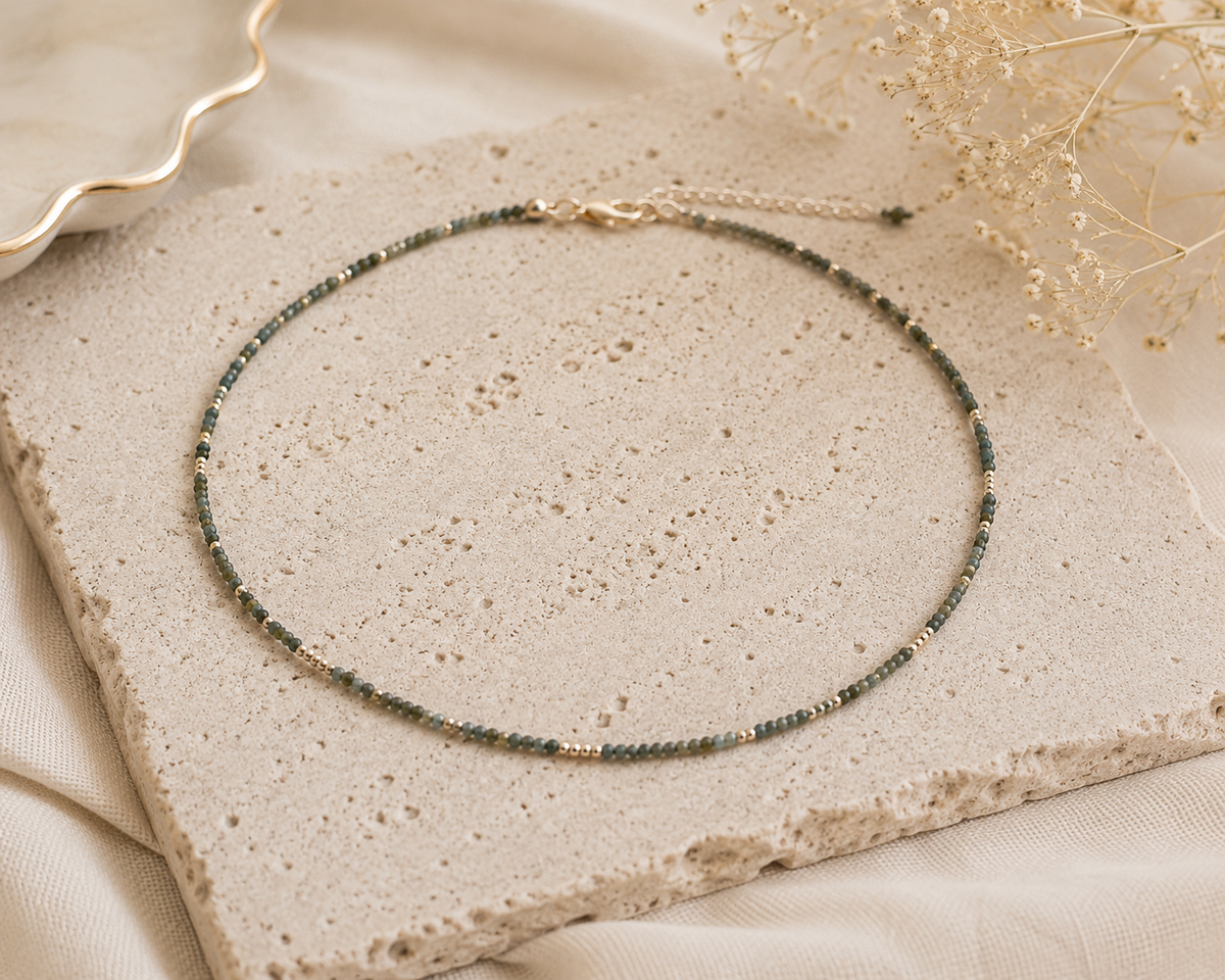 Faceted Aquamarine Choker Necklace – 14K Gold Plated