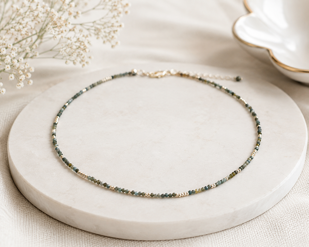 Faceted Aquamarine Choker Necklace – 14K Gold Plated