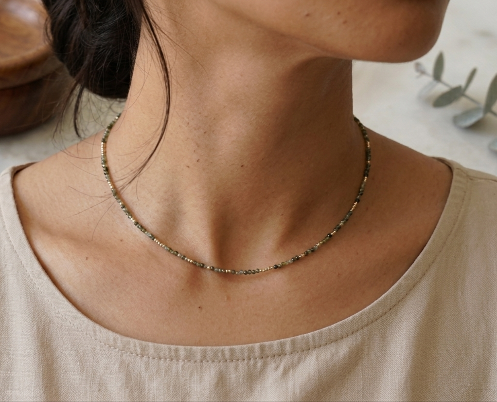 Faceted Aquamarine Choker Necklace – 14K Gold Plated