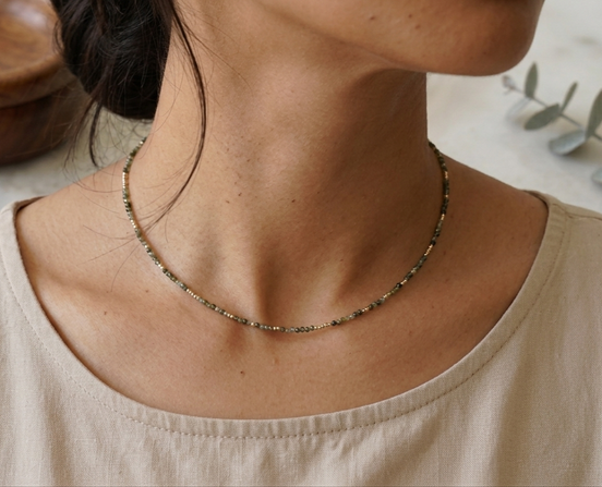 Faceted Aquamarine Choker Necklace – 14K Gold Plated
