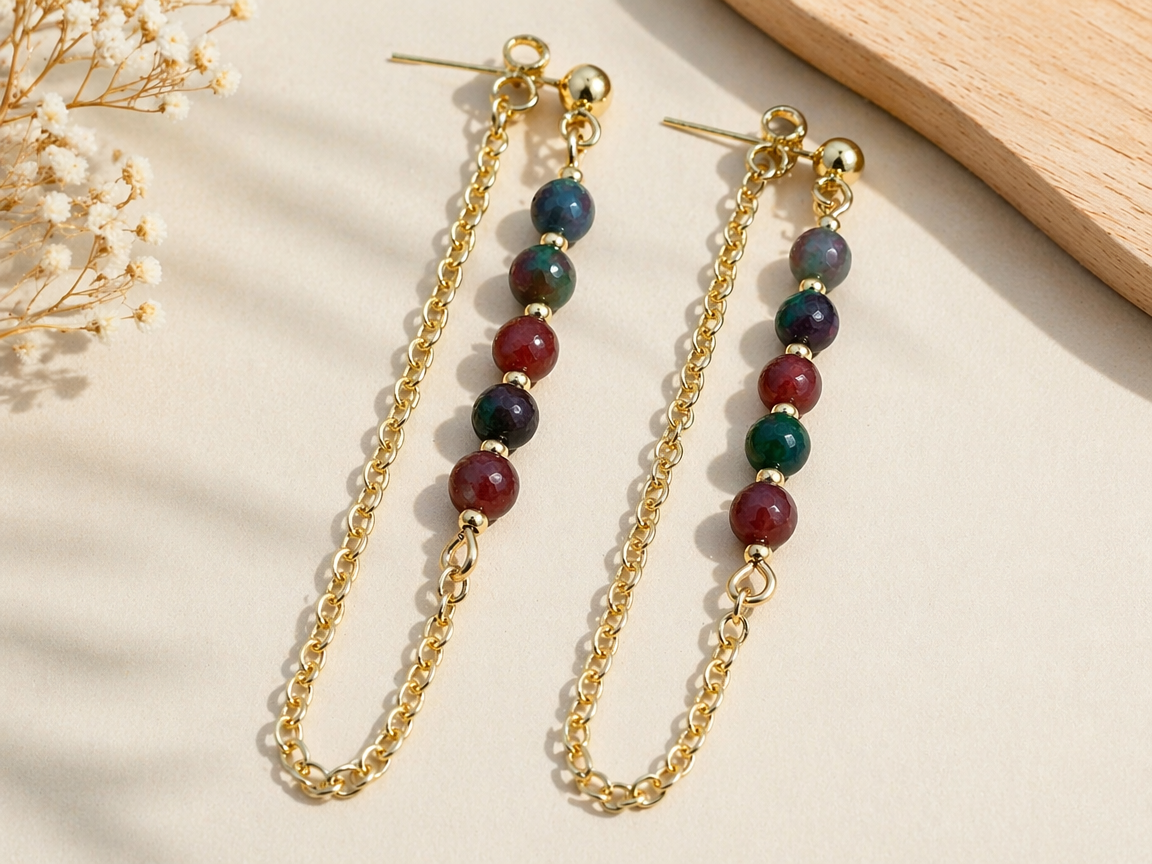 Kasgar Garnet Chain Drop Earrings