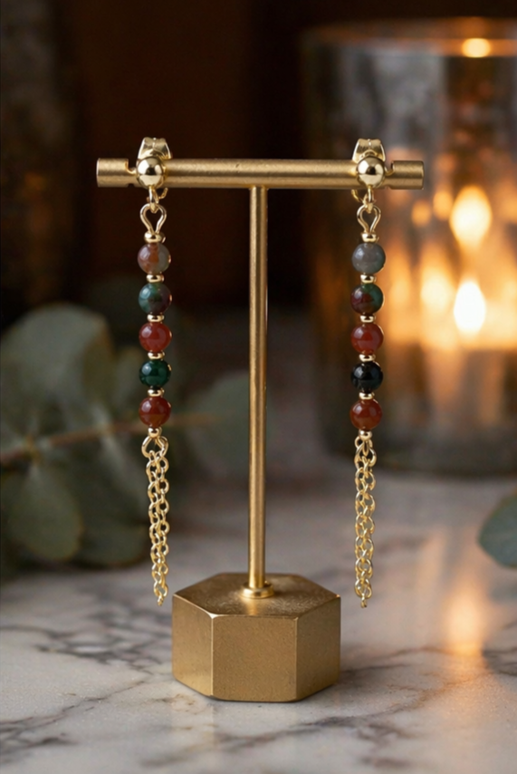 Kasgar Garnet Chain Drop Earrings